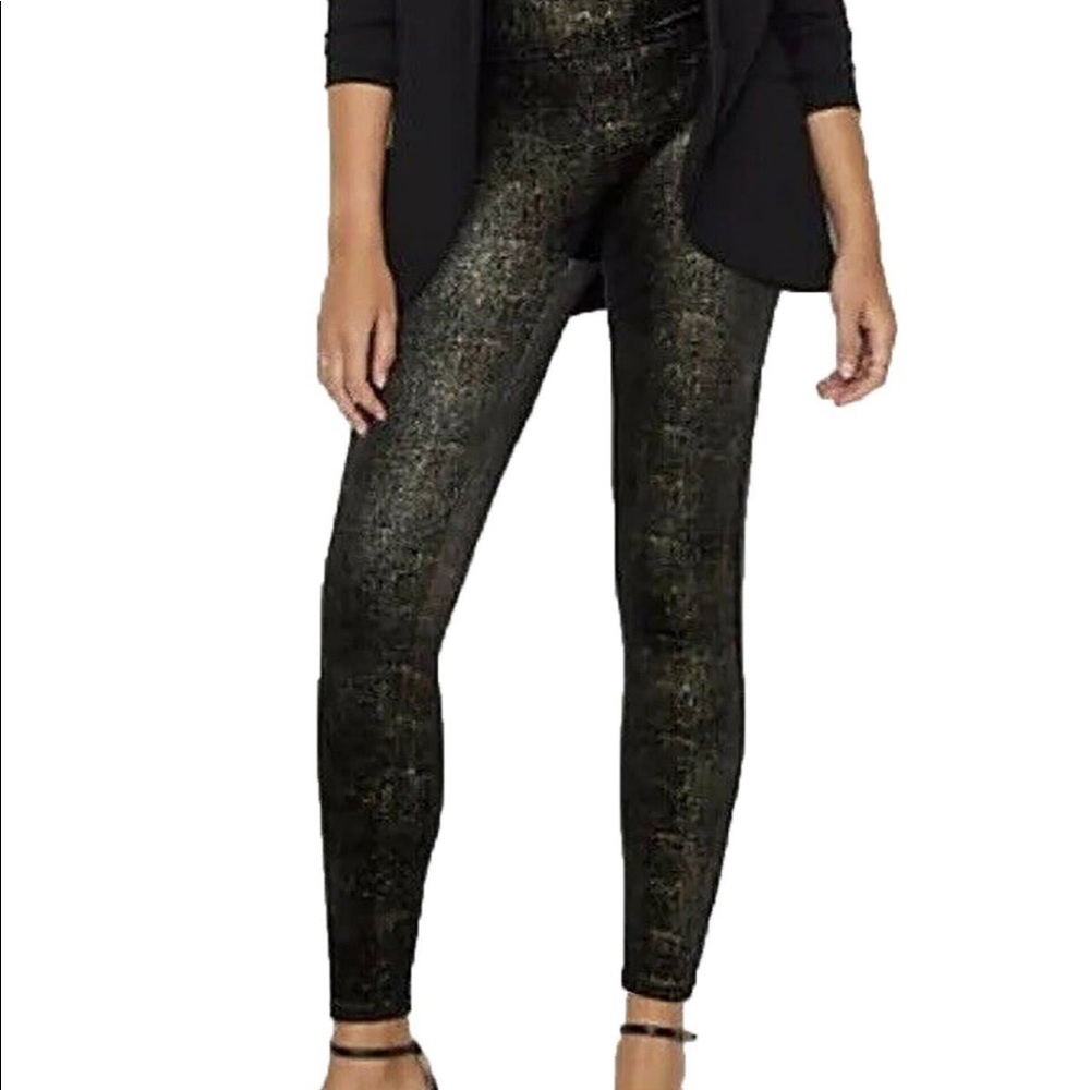 Spanx Velvet Shine Leggings- Black and Gold